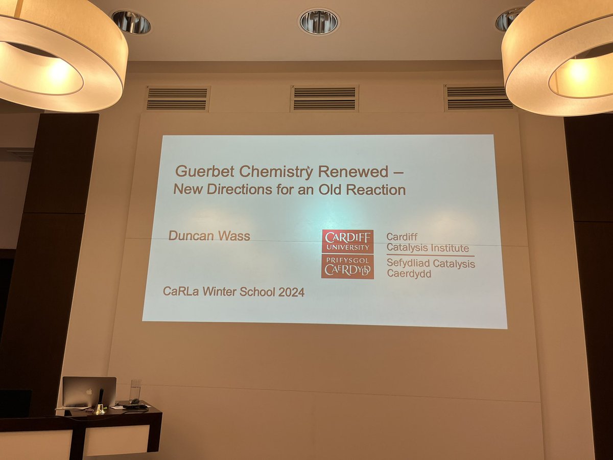 Ready for day 3 at the 2024 Winterschool @LaboratoryCarla ! Next on stage Duncan Wass from #CardiffCatalysis center talking about Guerbet chem & #renewables. Catalysis rocks 💪🫵