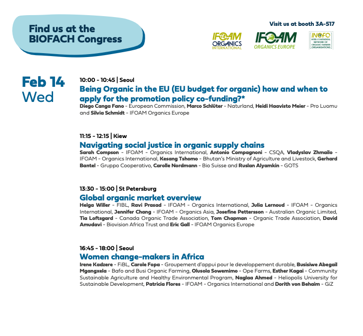 ifoamorganics's tweet photo. Today, we will deliver four individual sessions on various topics, from the organic market overview to tips on how to apply for policy co-funding. @OrganicsEurope
Get more information ➡️ https://t.co/KzBhWTq8gw
#BIOFACH #VIVANESS #INOFO #LuvOrganic #Organic https://t.co/5ocEnjrG5Y