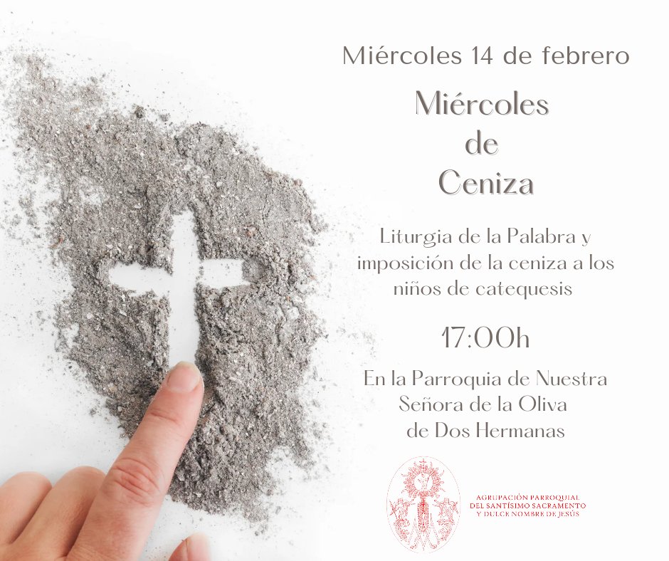 Hoy miércoles de ceniza, a las 17h celebraremos la Liturgia de la Palabra y imposición de la ceniza a los niños de catequesis en nuestra <a href="/parroquiaoliva/">Parroquiadelaolivadh</a>.