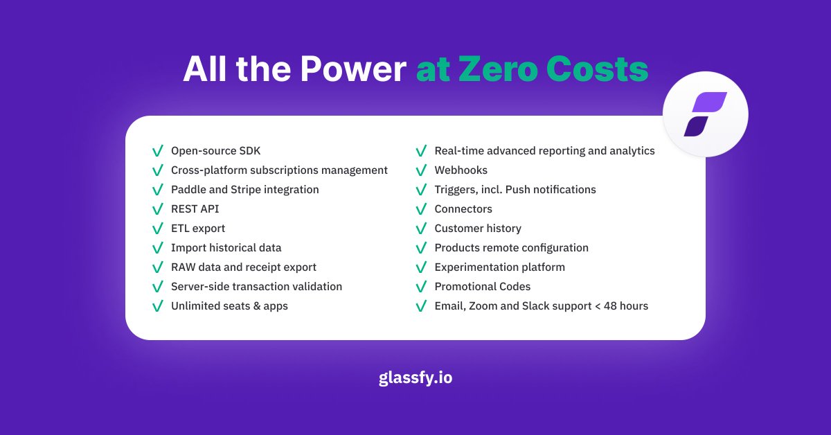 Embrace backend freedom! 🌐 With Glassfy Foundation you can stop worrying about maintenance & infrastructure. Our open-source SDK simplifies your in-app subscriptions. 

All the power at zero costs: glassfy.io/foundation/

#SubscriptionModel #AppDevelopment #Glassfy