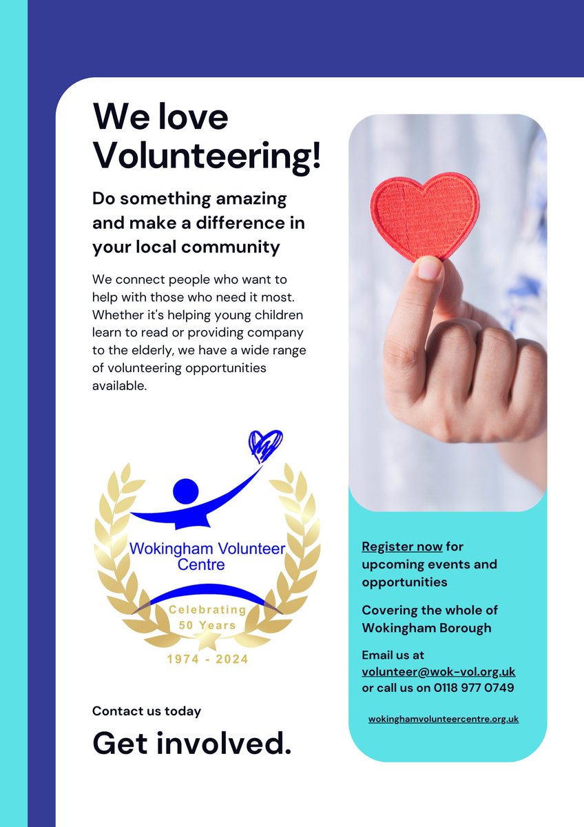 We love Volunteering! Do something amazing and make a difference in your local community. Sign up for the latest news on volunteering opportunities across the Borough wokinghamvolunteercentre.org.uk/subscribe/ #MakeADifference #Volunteer