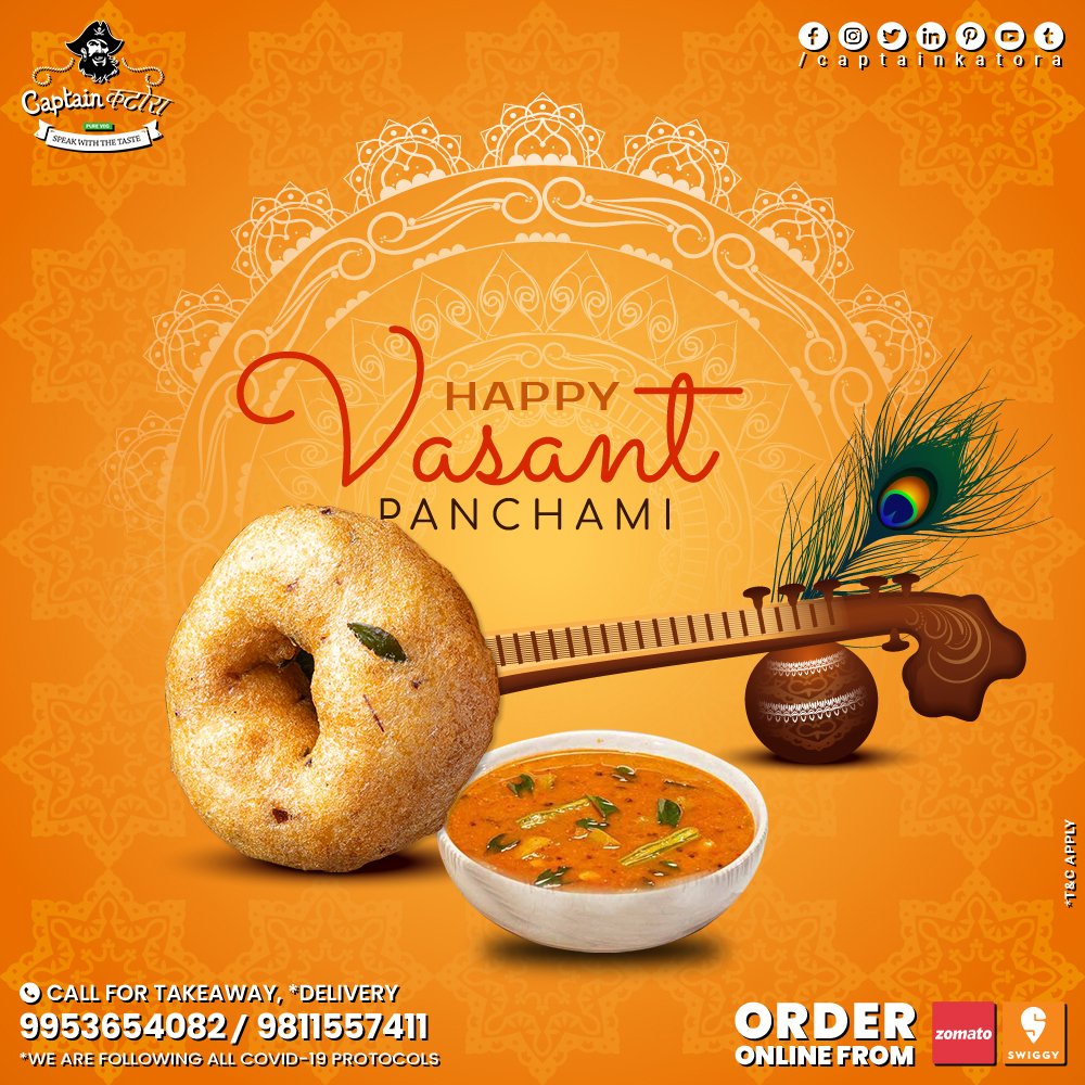CaptainKatora's tweet photo. Happy Vasant Panchami

#CaptainKatora #CaptainKatoraRestaurant #basantpanchami #saraswatipuja #vasantpanchami #saraswati #festival #goddess #basant #happybasantpanchami #puja #indianfestival #basantpanchm #goddesssaraswati #panchami #goddesssarswati #sarswatipuja #sarswati #kites https://t.co/1769TrvvFJ