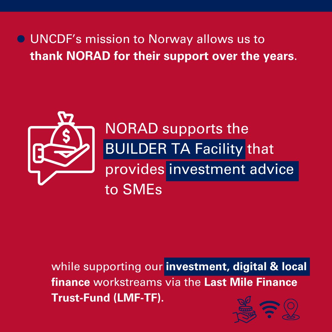 🇳🇴 #Norway realizes that investing in @UNCDF means the expansion of its role as the @UN flagship catalytic financing entity for the 45 #LDCs, which includes strengthening financing mechanisms & systems for structural transformation. #SDGs 🙏 Thank you! ➡️ uncdf.org/contributions