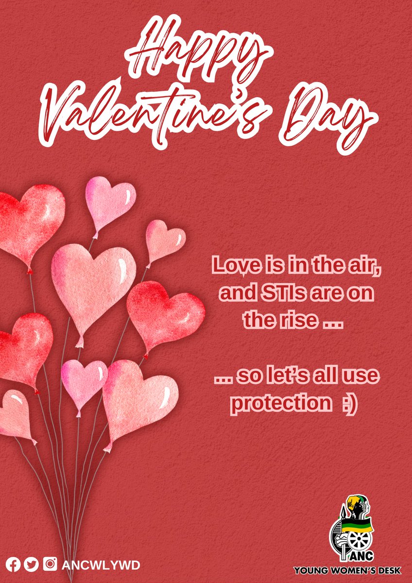 ANCWL_YWD's tweet photo. Happy Valentine’s Day ♥️

STIs are on the rise in especially Gauteng as well as in other areas, and young women can face increased vulnerability due to unequal power dynamics in relationships, impacting their ability to exercise bodily autonomy.

#SafeSex #valentineday #ANCWLYWD https://t.co/mNsg2XeIHg