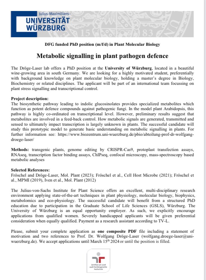 Please RT: looking for a PhD position in Plant Pathogen interaction? Great science - beautiful town - nice people: come and see 👇 biozentrum.uni-wuerzburg.de/pbio/abteilung…