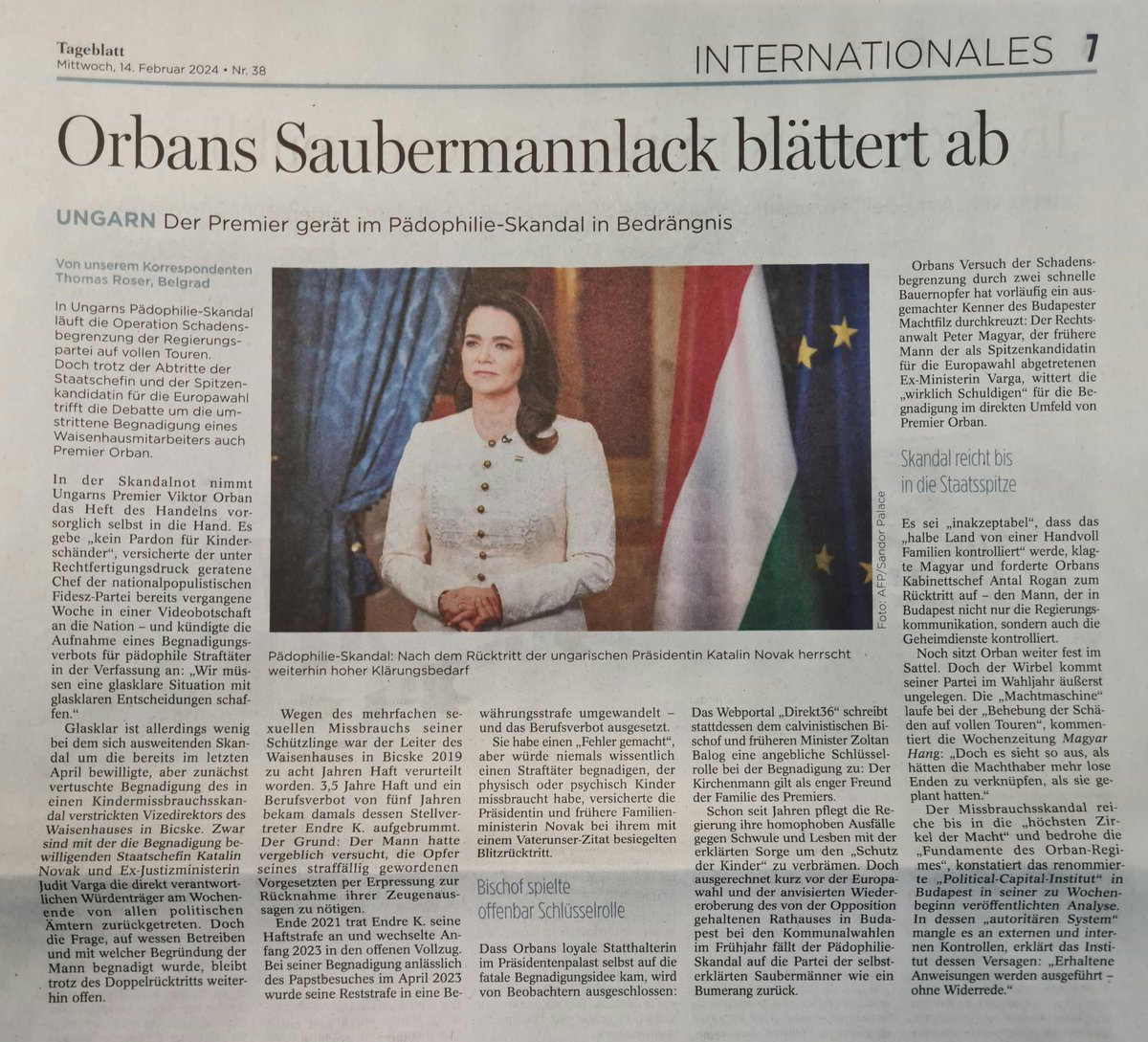 Luxemburger Tageblatt 14.2.24
Tja, auch #fckOrban hat ne Menge Dreck am Stecken.
Beitrag von Thomas Roser.