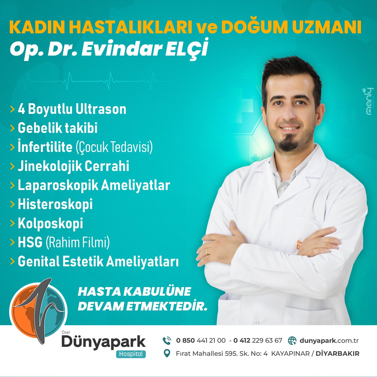 Kadın Hastalıkları ve Doğum Uzmanı Op.Dr. Evindar ELÇİ Hasta Kabulüne Devam Etmektedir.

☎️ 0412 229 63 67
🏥 Fırat Mh. 595. Sk. No: 4 Kayapınar/Diyarbakır

#özel #dünyapark #hastane #hospital #Kadın #doğum  #acil #sağlık #hastalık #doktor #hizmet #hasta #ameliyat #Diyarbakır