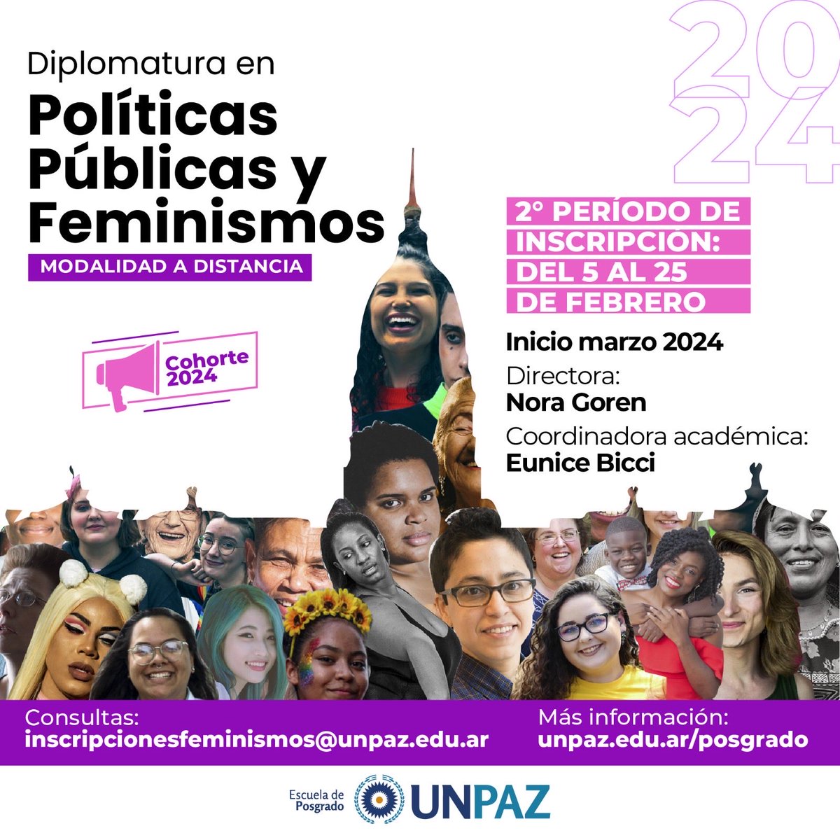 Compartimos que se encuentra abierta la inscripción hasta el 25 de febrero, de la Maestría y Diplomatura en Políticas Públicas y Feminismos. Para iniciar el trámite de inscripciones unpaz.edu.ar/menpoliticaspu…
Consultas de inscripción y aranceles: inscripcionesfeminismos@unpaz.edu.ar