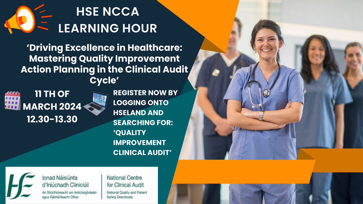 📢We are taking bookings for our next Learning Hour covering Quality Improvement in the Clinical Audit Cycle with @DervlaHogan Bookings via @HSE_HSeLanD #patientsafety #clinicalaudit #qualityimprovment