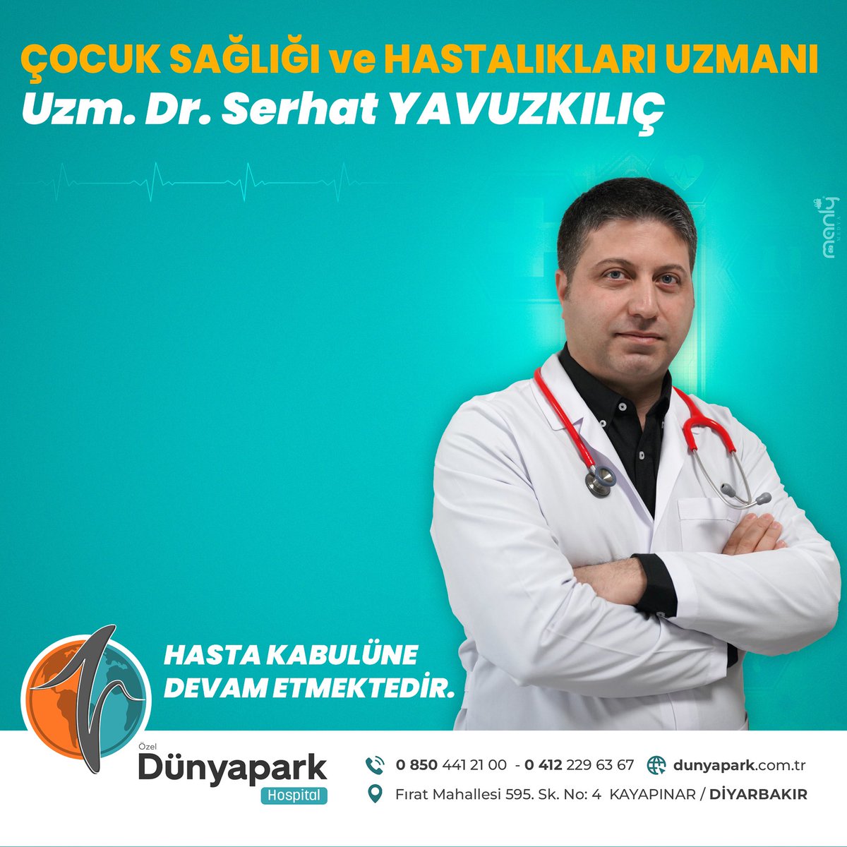 Çocuk Sağlığı ve  Hastalıkları Uzmanı Uzm.Dr. Serhat YAVUZKILIÇ Hasta Kabulüne Devam Etmektedir.

☎️ 0412 229 63 67
🏥 Fırat Mh. 595. Sk. No: 4 Kayapınar/Diyarbakır

#özel #dünyapark #hastane #Kadın #doğum  #acil #sağlık #hastalık #doktor #hizmet #hasta #ameliyat #Diyarbakır