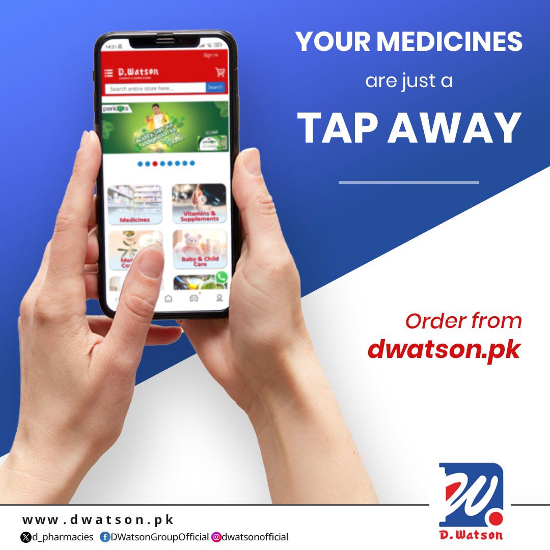 d_pharmacies's tweet photo. Accessing your medications has never been easier. Just a single tap is all it takes. So, grab your phone and get started. Navigate to https://t.co/wgXLkwYrwU and place your order. It's quick, convenient, and just a few clicks away.
 
📞 For Assistance: +92 332 8447777
 
#Dwatson https://t.co/rzoFNtfmGN