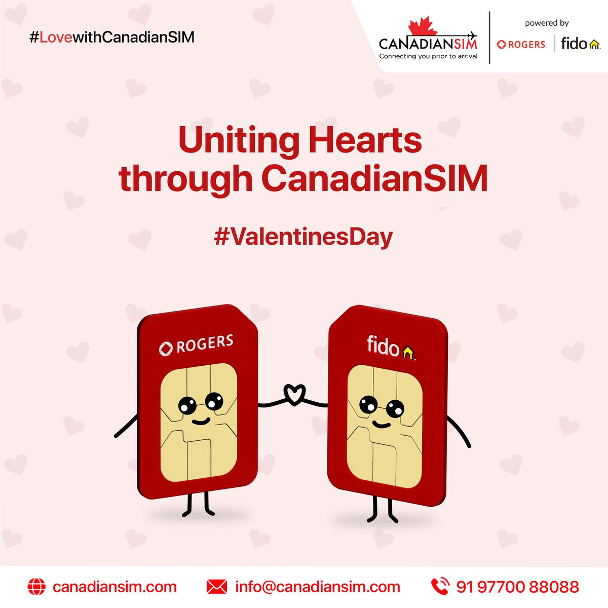 Find your perfect pair with CanadianSIM this Valentine's Day! Like Rogers and Fido, let's connect hearts across miles.
#LoveWithCanadianSIM #UnitingHearts #ValentinesDay #canadianSIM #valentinesday2024