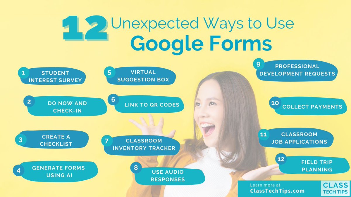 ClassTechTips's tweet photo. 👇 How do you use Google Forms in innovative ways? Join the conversation on my blog! #EdTechDiscussion https://t.co/1dNJktgMAF https://t.co/Low2f9hKkn
