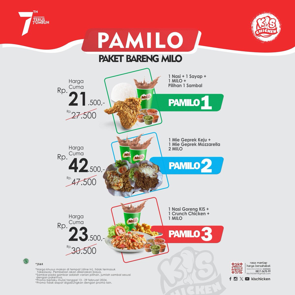 kischicken's tweet photo. Hari ini sudah pada nyobloskan??
Sekarang tinggal memilih Makan favoritmu 🥰

#Kischicken #pilpres2024 #pemiluserentak2024 #pemiludamai2024  #makanmakan #makanan #makansiang #friedchicken #sambal #reels #fyp #tiktok #valentineday https://t.co/YmI8icYmPa