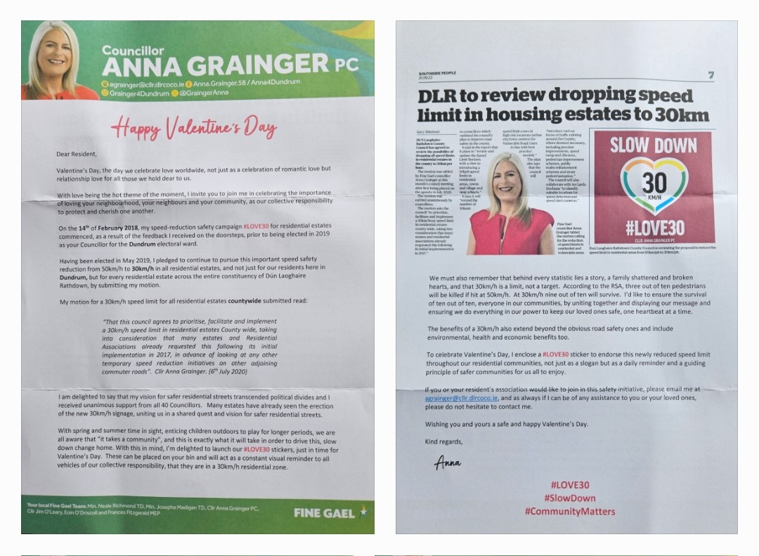 GraingerAnna's tweet image. ❤️LOVE YOUR 
NEIGHBOURHOOD❤️ 
Keep your loved ones safe in our estates. Join our #LOVE30 sticker community, a daily visual reminder that 30k/h is a limit, not a target. For more Info @agrainger@cllr.dlrcoco.ie
#HappyValentinesDay
#CommunityMatters #SlowDown
#ResidentsAssociation