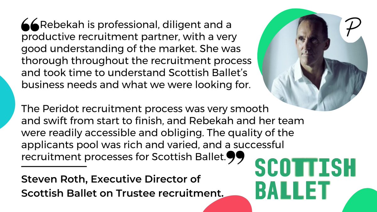 PeridotPartners's tweet photo. 🩰 It's been a pleasure to support @scottishballet in recruiting two brilliant Trustees to their board, who will make a meaningful and lasting contribution to Scottish Ballet’s vision, driving global ambition and helping it to inspire patrons and artists both onstage and beyond. https://t.co/IMEWoqitxf