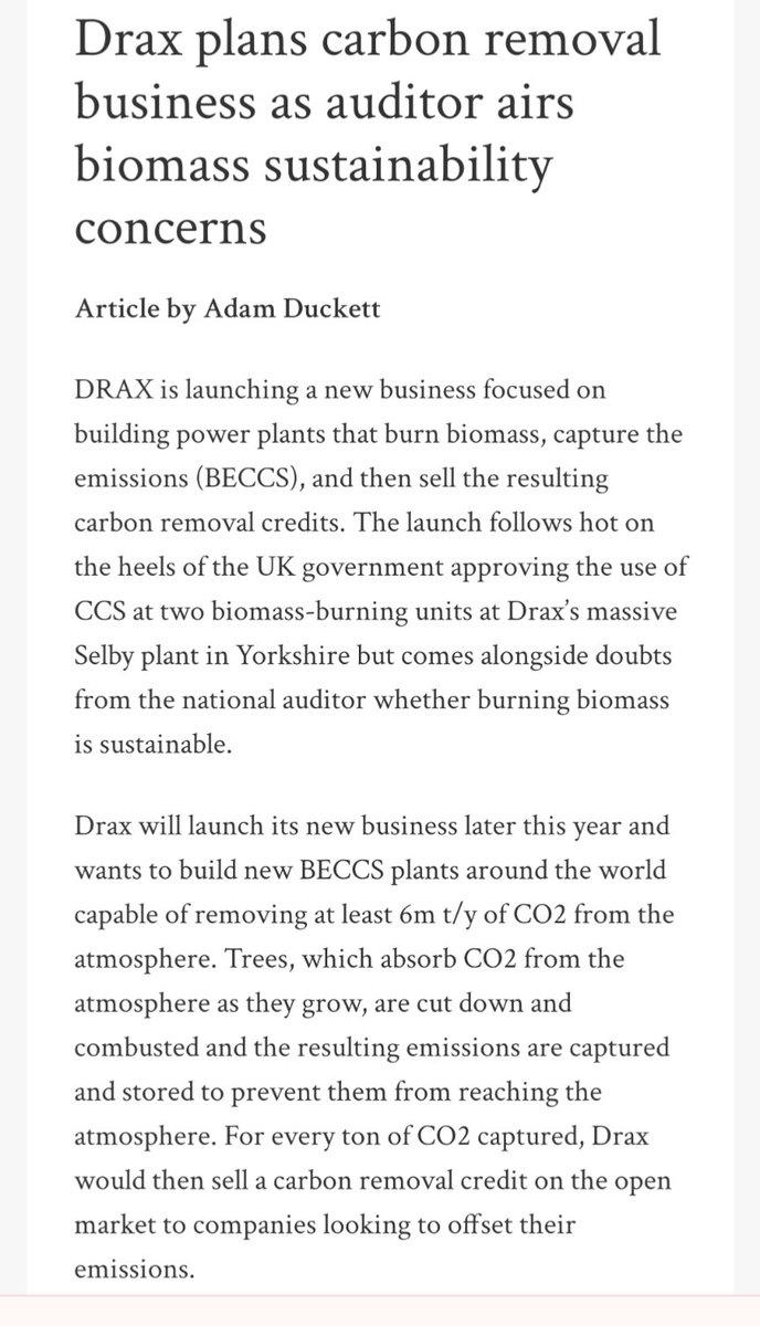 Not only does the UK Govt give subsidies to Drax to burn trees on a CORRUPT CARBON CALCULUS (see tweet below), Drax then intends to create carbon credit business for the FALSE net-negative emissions thechemicalengineer.com/news/drax-plan…

Drax #BECCS legal challenge👉leighday.co.uk/news/news/2024…