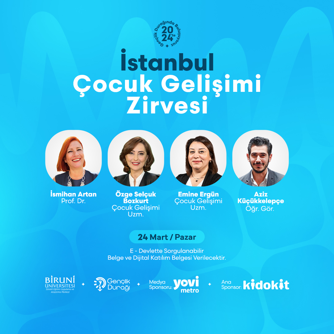 Kidokit (<a href="/kidokit/">Kidokit</a>) Ana Sponsorluğunda Çocuk Gelişimi Zirvesi

- Çocuklarda Cinsel Gelişim ve Eğitim
- Özbakım Alışkanlıklarını Kazanım Dönemleri
- Gelişimsel Risk Altındaki Çocukların Gelişim Takibi
- Çocuklarda Ritim Müzik ve Gelişim

Bilgi ve kayıt için: genclikduragi.com/Etkinlik/Detay…