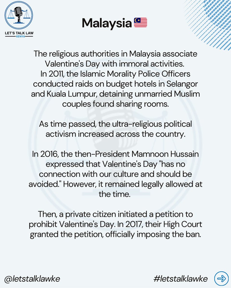 letstalklawke's tweet photo. Let’s talk about legal roadblocks to romance! 

In this Infographic we explore the reasons behind these unique bans in Saudi Arabia, Malaysia and Iran. 

The bans were fueled by a desire to uphold moral values, adherence to religious beliefs and disdain for Western culture. https://t.co/Jg3kVLOmsp