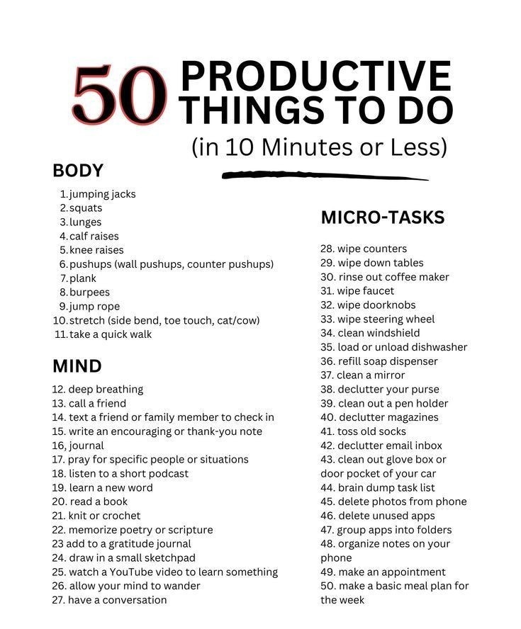 50 PRODUCTIVE THINGS TO DO in 10 minutes or less