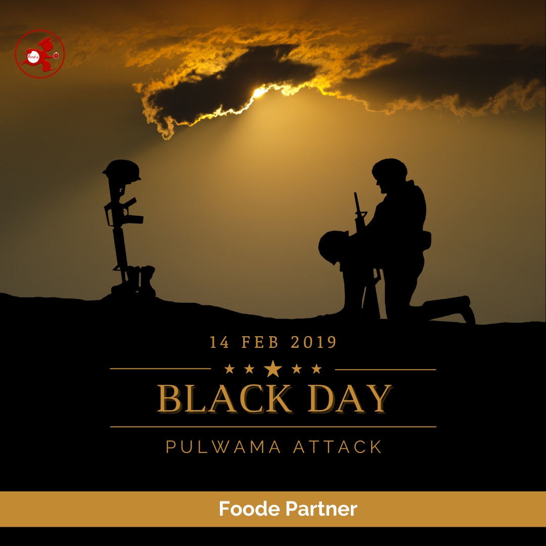 Foodepartner's tweet photo. Black Day 
 14Th Fabruary 
Pulwaama Attack  
Behalf Of Foode Partner 
 Remembering The Lost Soldier Of Our Country 

  #sad #sadstatus #pulwaama #pulwaamaattack #food #fooddelivery #fooddeliveryapp #fooddeliveryservice https://t.co/Zmeju2TRuq