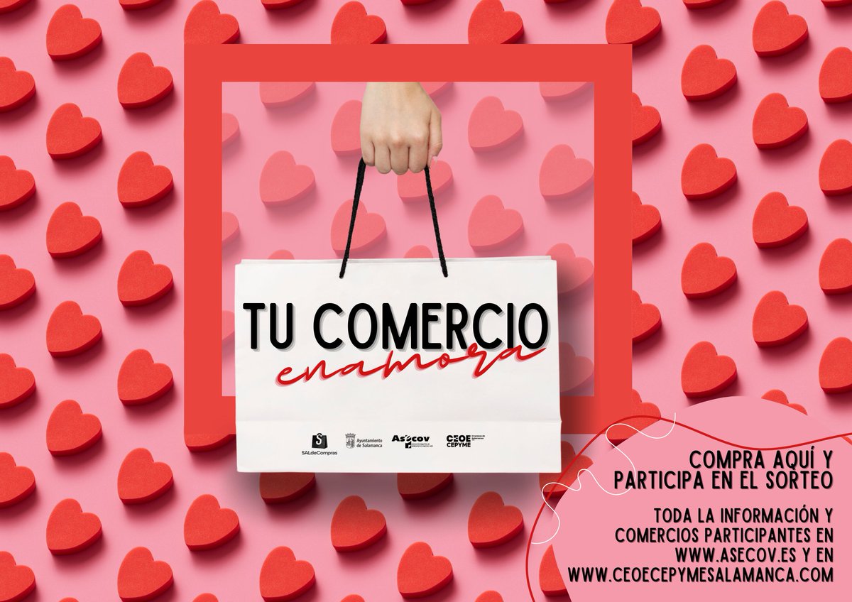 ceoecepymesa's tweet photo. Si todavía no tienes tu regalo, los comercios de
@asecovcomercio celebran #SanValentín con un sorteo❤️
Recuerda, si compras en #Salamanca apoyas la economía de tu ciudad
@aytosalamanca
#tucomercioenamora24 #comerciodesalamanca #vivetucomercio https://t.co/qMx8J4JLDD
