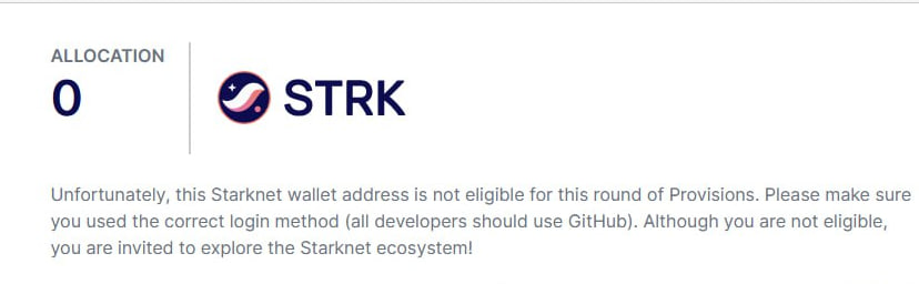 Thank you @Starknet и @odin_free for valuing your community! 2.5 years of using the network. A deep dive into the ecosystem. A year of supporting the community socially. Not Eligiblе because there was no eth on the balance that day. You really tore everyone's faces off