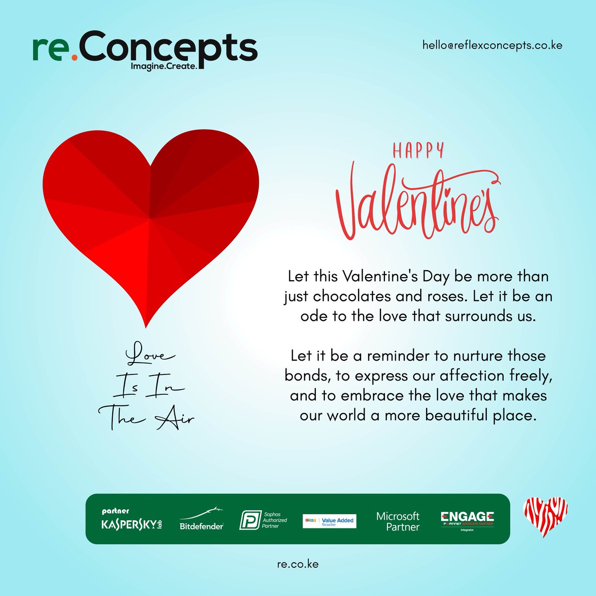 ReConcepts_KE's tweet photo. Let this Valentine's Day be more than just chocolates and roses. Let it be an ode to the love that surrounds us.

Let it be a reminder to nurture those bonds, to express our affection freely, to embrace the love that makes our world a more beautiful place.
#valentinesvibes #love https://t.co/bbdoiZ8jIK