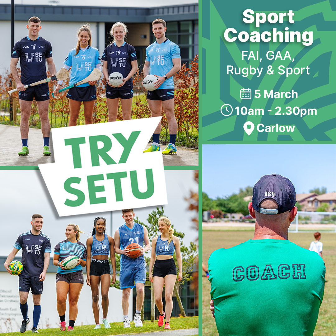 Try Sport Coaching is the perfect opportunity for 5th year, 6th year, FE and mature students to try SETU's amazing sport coaching courses and facilities. 

More information and how to register 👉t.ly/UQj7V

All of SETU's Try events 👉 t.ly/tG-Yb 

#SETU
