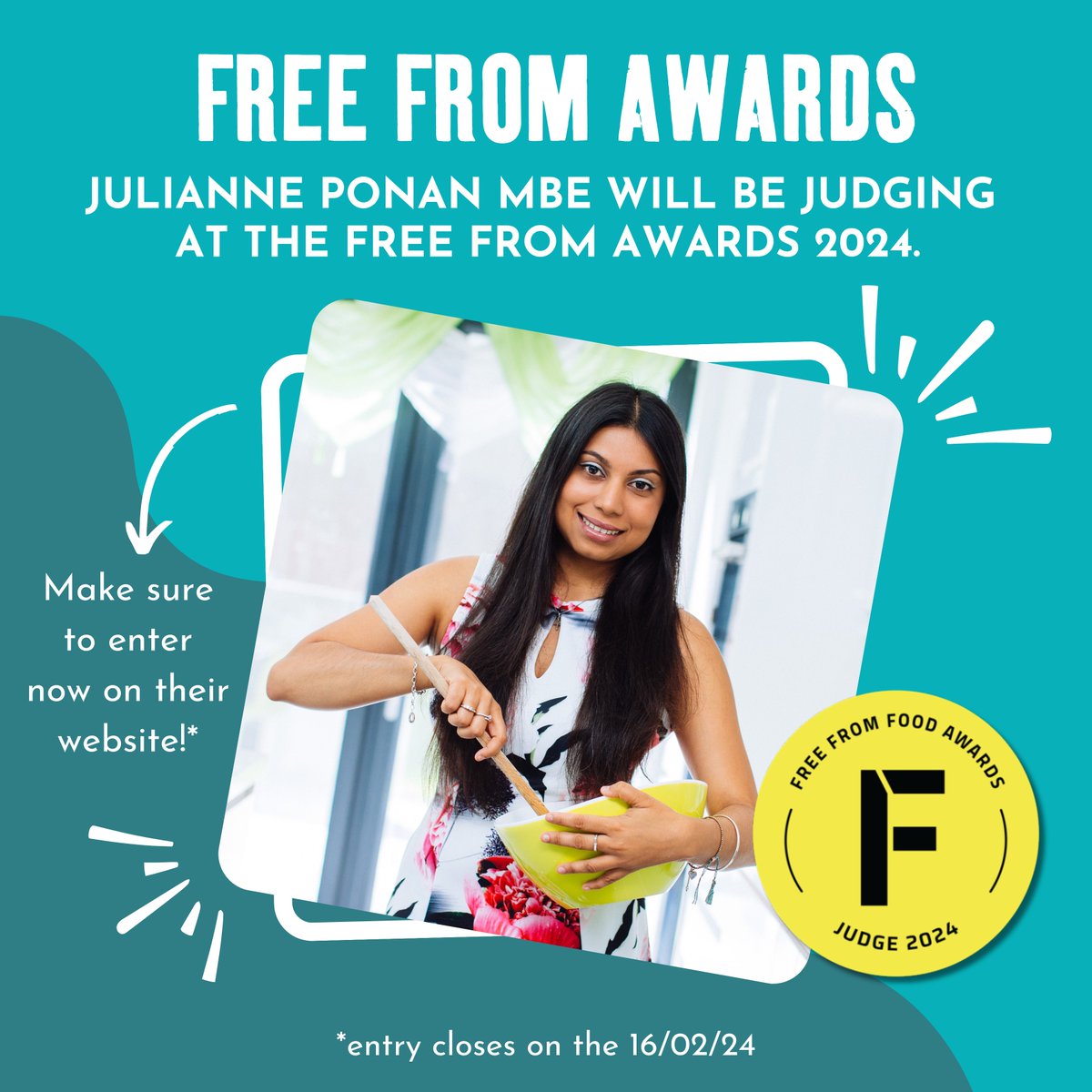 Our founder @JuliannePonan will be judging the @FFFoodAwards! We are very excited about this years awards and cannot wait to see all of the entries this year. You have two more days to enter, follow this link to enter your product now - freefromfoodawards.co.uk/categories/ #FFFA #awards
