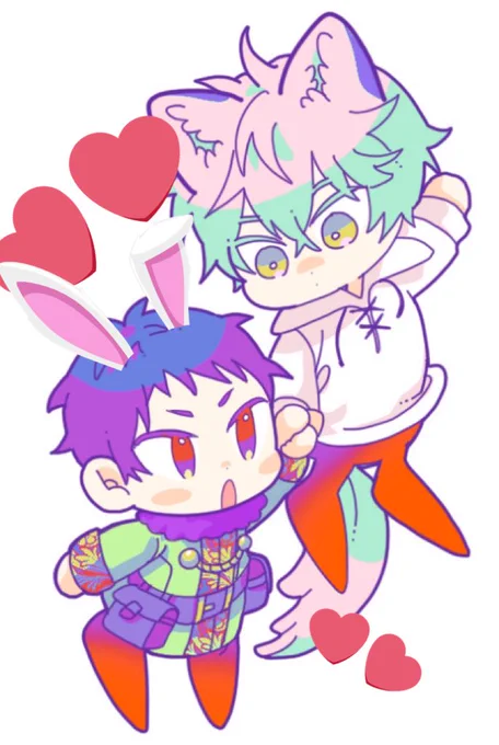 お手紙へのお返し用のアクキーか、庭でステッカー詰め合わせにしようかなとちょっと描いてみたのですが色合いに迷ったのでこちらで〜!!全然バレンタイン感ありませんが、ハッピーバレンタイン#こっち向いてグレア 