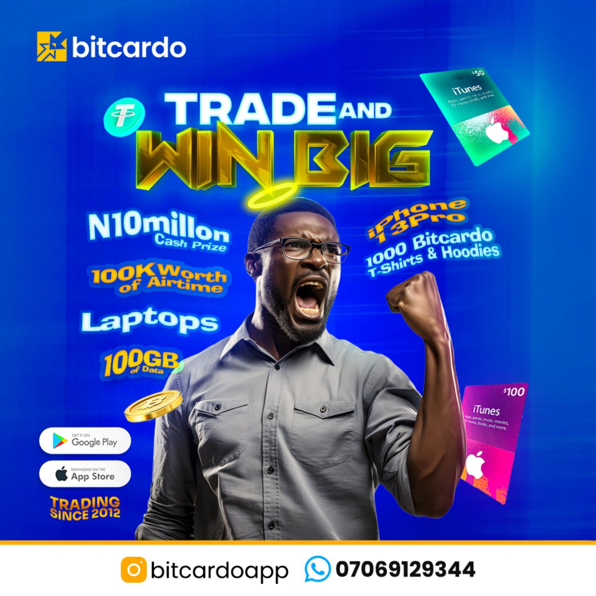 Gozie” (@geeviibez) on Twitter photo Today is a good day for you to trade and win big from <a href="/bitcardoapp/">Your Crypto Plug💯</a> in the spirit of valentine.
You can win: 10 million naira
100GB of Data
2 Laptops
2 Iphone 13 pro
1000 Bitcardo T shirt and Hoodie
Simply download and trade #Bitcardo on the app via: apps.apple.com/ng/app/bitcard… Today is a good day for you to trade and win big from <a href="/bitcardoapp/">Your Crypto Plug💯</a> in the spirit of valentine.
You can win: 10 million naira
100GB of Data
2 Laptops
2 Iphone 13 pro
1000 Bitcardo T shirt and Hoodie
Simply download and trade #Bitcardo on the app via: apps.apple.com/ng/app/bitcard…