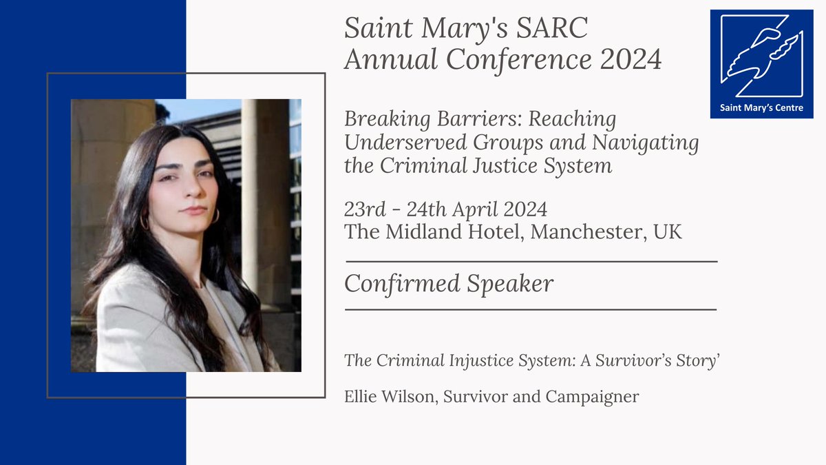 📢NEW SPEAKER ANNOUNCEMENT! Delighted to announce that survivor and campaigner @ellieokwilson will be speaking at our #conference in April. Delivering an impactful talk on the state of the CJS. Book Now! More info and booking: stmaryscentre.org/professionals/