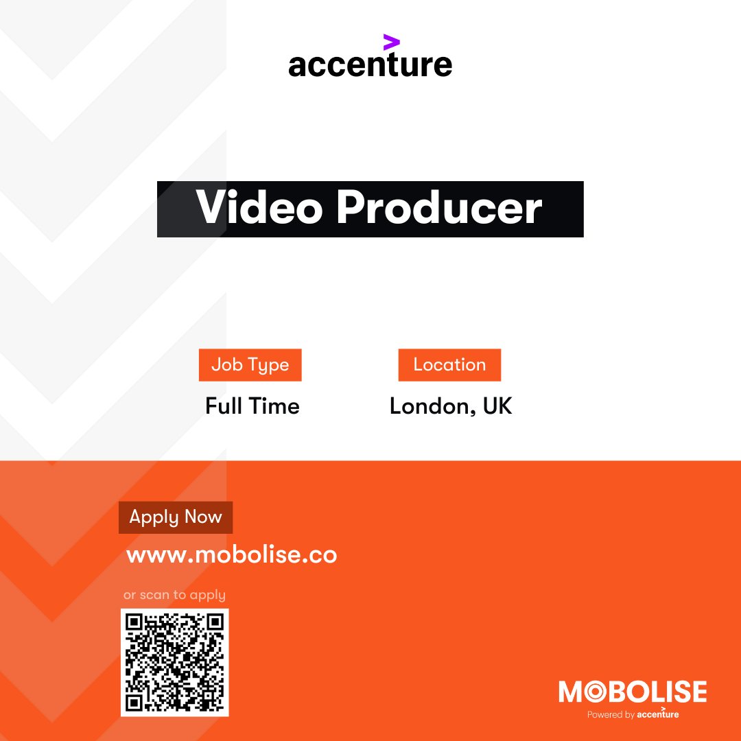 Calling all video pros! 📹 @Accenture is hiring a Video Producer in London. You'll work on corporate video projects and manage live webcast productions. Excellent benefits package included. Apply by 20th of Feb. jobs.mobolise.co/jobs/304451693… #MediaJobs #VideoProduction