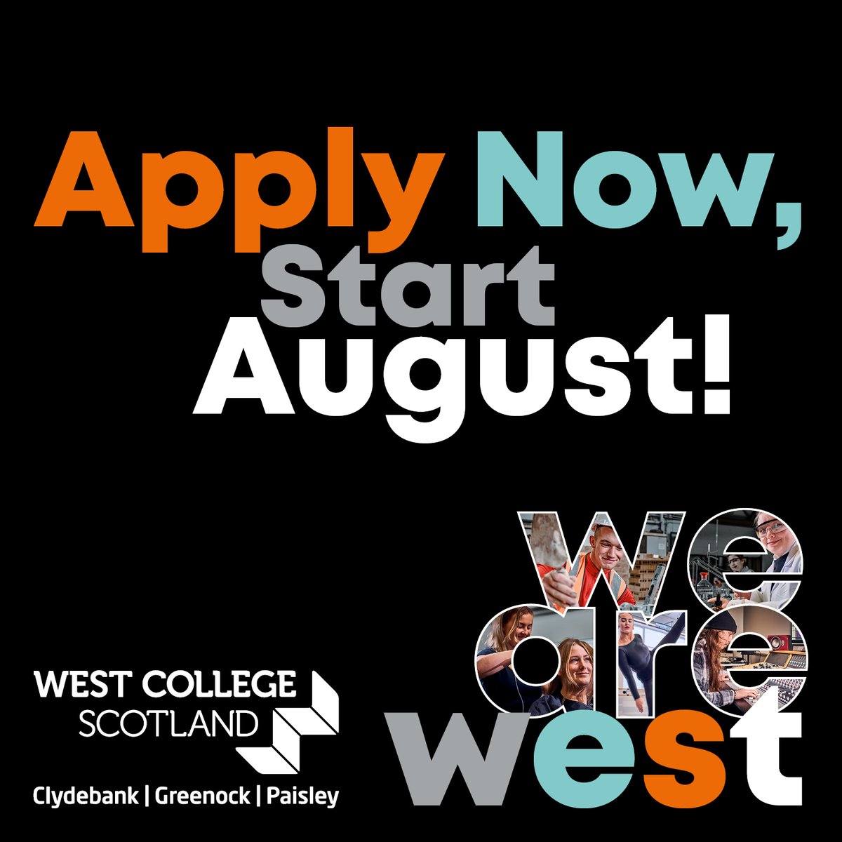 With over 322,000 College students enrolled across Scotland, we deliver a range of study options from full time, part time and online learning. Whatever your situation, we have a course to suit you! 📚📖

Apply Now, Start August! ➡️ westcollegescotland.ac.uk

#LoveScotlandsColleges