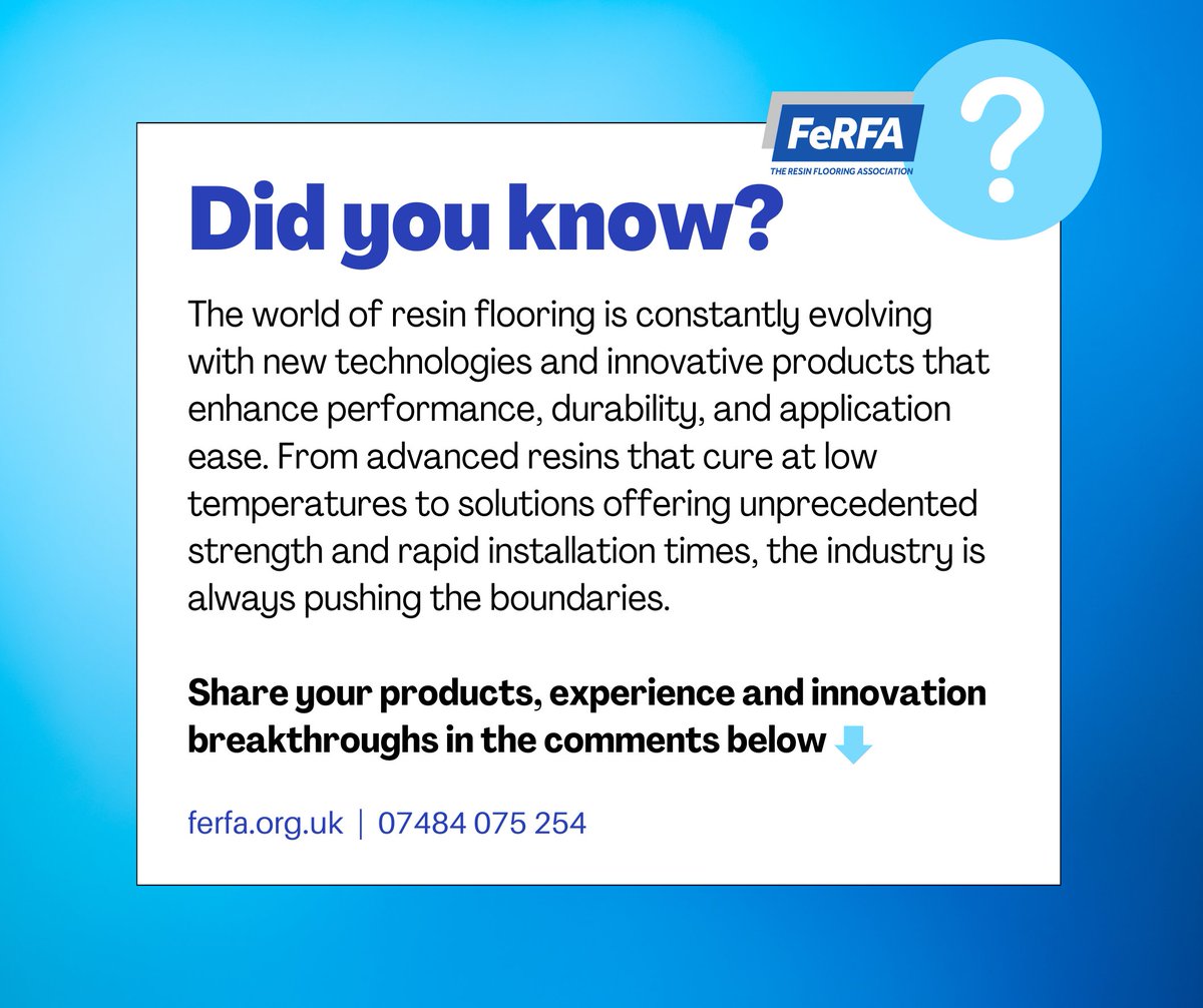 Resin flooring is revolutionising with new tech and products, offering better performance and easier application. 🚀
#FeRFA audience, how are you innovating in this field? #InnovationInFlooring #ResinFlooringEvolution #IndustryLeaders