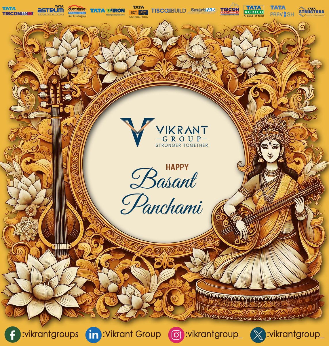 vikrantgroup_'s tweet photo. Vikrant Group wishes you Happy Basant Panchami ! Let's worship Goddess Saraswati with all our hearts and seek her blessings for a bright and successful future.
#vikrantgroup #tata #TataSteel #saraswati #saraswatipuja2024 #BasantPanchami #basantpanchami2024 https://t.co/idEV1IZpW6