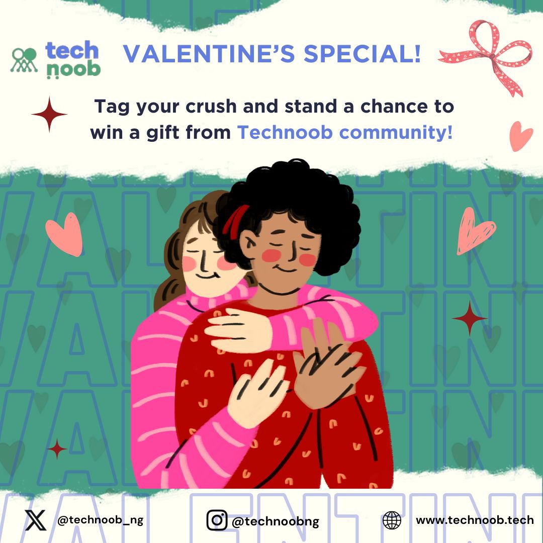technoob_ng's tweet photo. Happy Valentines Day TechNoobies, Let’s have a little fun, tag your crush and stand a chance to win a gift courtesy of our community. 😉💚

#HappyValentineDay #TechNoob #learningtogether https://t.co/z6QlLLJ8QD