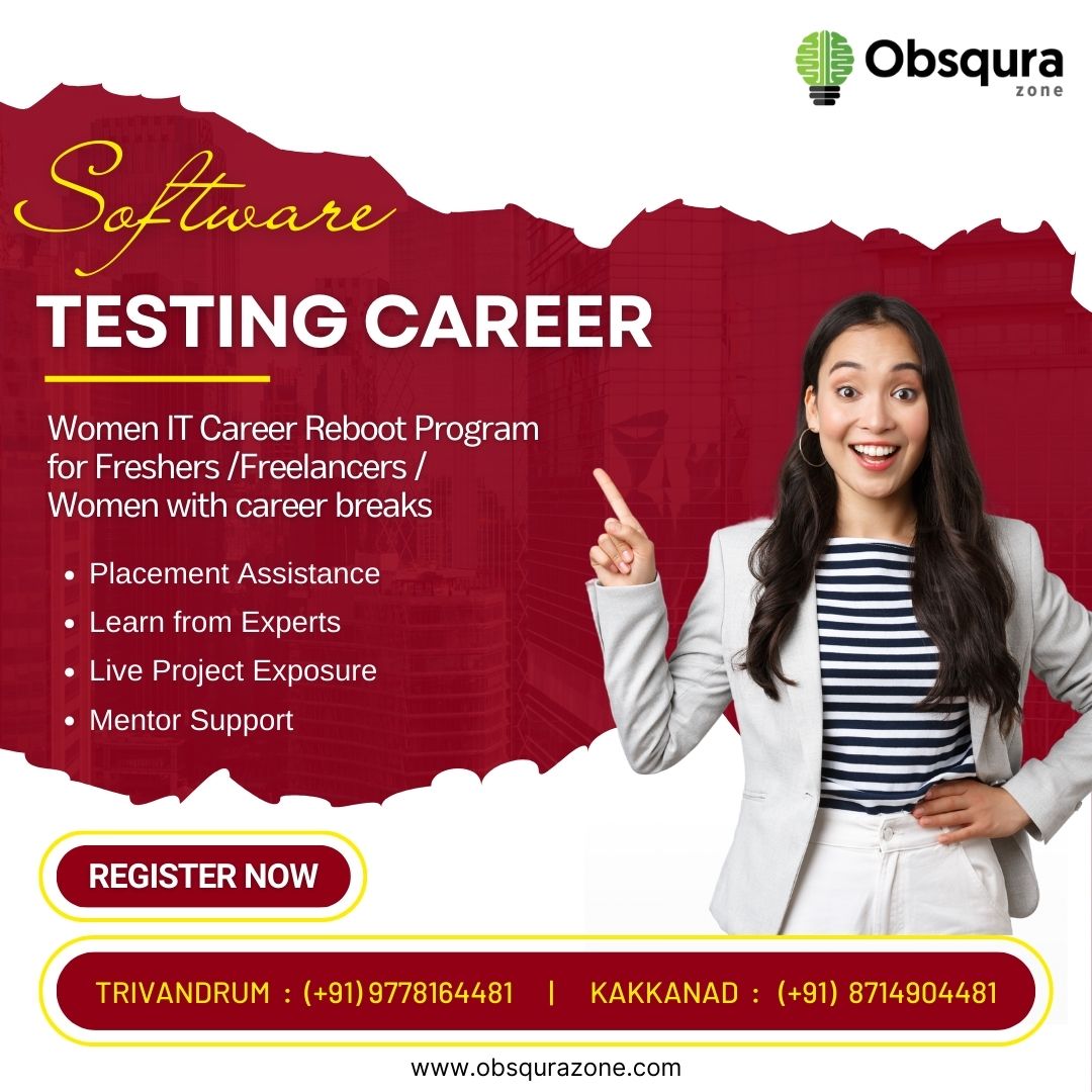 ObsquraZ's tweet image. Start your career in Software Testing!

We offers 'Women IT Career Reboot Program' for the freshers/Freelancers/Women with career breaks. 

📲Call us:
📍Trivandrum Call/WhatsApp:(+91) 9778164481
📍Kakkanad Call/WhatsApp:(+91) 8714904481

#testingcareer  #ObsquraZone