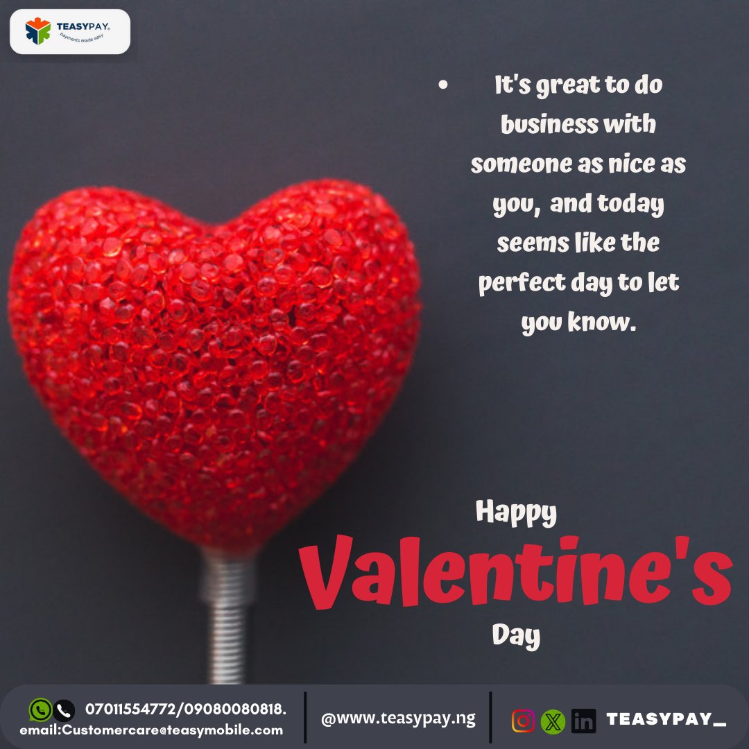 TeasyPay_'s tweet photo. Today is Valentine’s Day—a great reason for letting you know how much TEASYPAY appreciates you. Enjoy the day! ❤️

#ValentinesDay https://t.co/cjh3MaI8ma