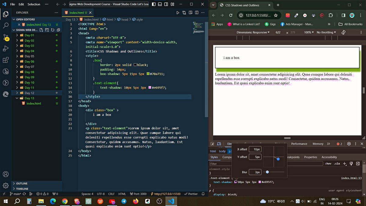 shubham_kr02's tweet image. 🌟 Day 13 in the #100DaysChallenge conquered! 💥 Delved into the enchanting world of CSS Shadows and Outlines today. 🌈 Adding depth and dimension to designs has never been more thrilling! Share your shadowy creations! 👻 #CSSArtistry #LearningJourney #sigmawebdevelopment