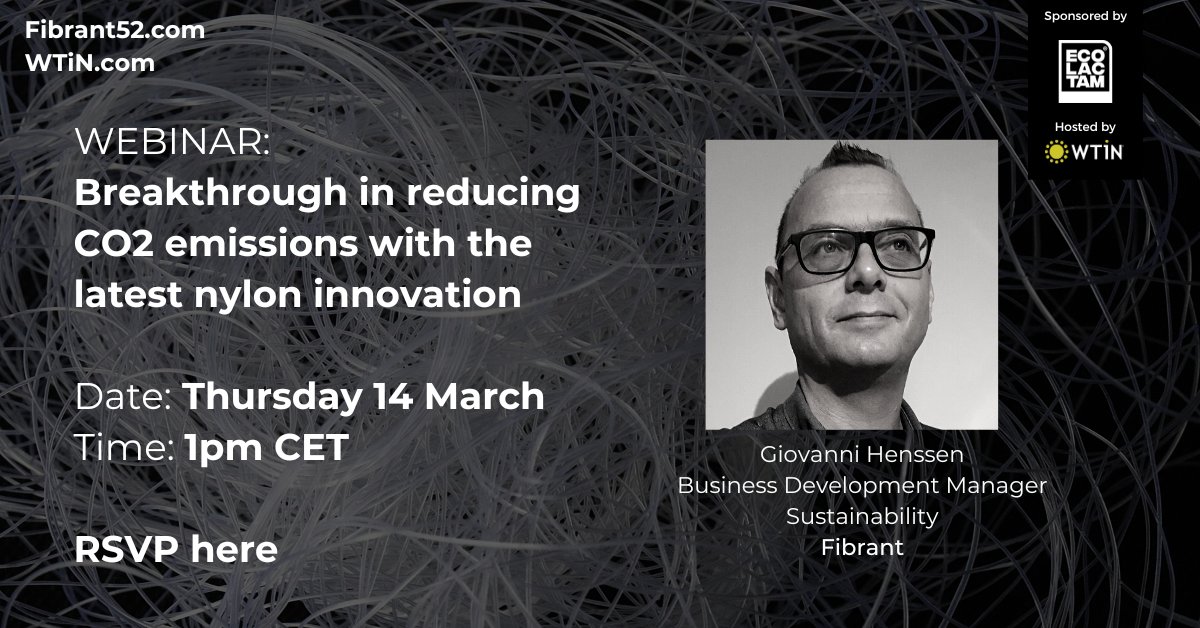 WATCH: Breakthrough in reducing CO2 emissions with the latest nylon innovation with Giovanni Henssen from Fibrant. Register for free here: wtin-summit.zoom.us/webinar/regist…