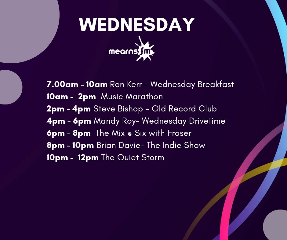 It's the middle of the week and here's today's schedule! This evening is our Indie focus night, Fraser has his Mix@Six followed by Brian with the Indie show from 8pm!
