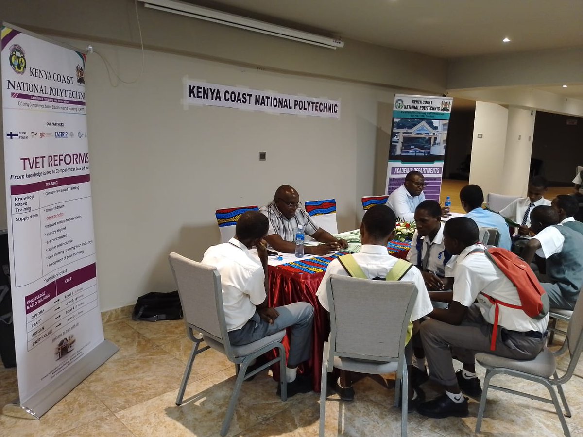GeorgeOsimbo's tweet photo. A Team from  KCNP @kenyacoastnpoly attending to High school students in a Career Fair organised by @NairobiEduFair at Bliss Resort in Mombasa.

Kenya Coast NP is committed to provision of Competency-Based Education and Training in the region.
@KKnqa
@cdacc_tvet 
@TVETAKenya https://t.co/maJ0kr55ng