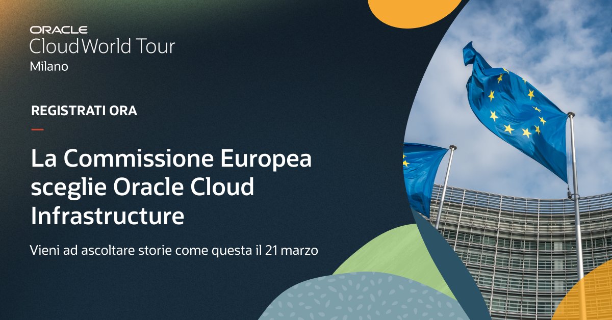 Gli enti pubblici di tutta l'UE possono accedere ai servizi #IaaS e #PaaS dell’infrastruttura Oracle #Cloud. Vieni ad ascoltare storie di successo come questa al #CloudWorld Tour di Milano il 21 marzo. 
Registrati ora 👇 
social.ora.cl/6014VaSla