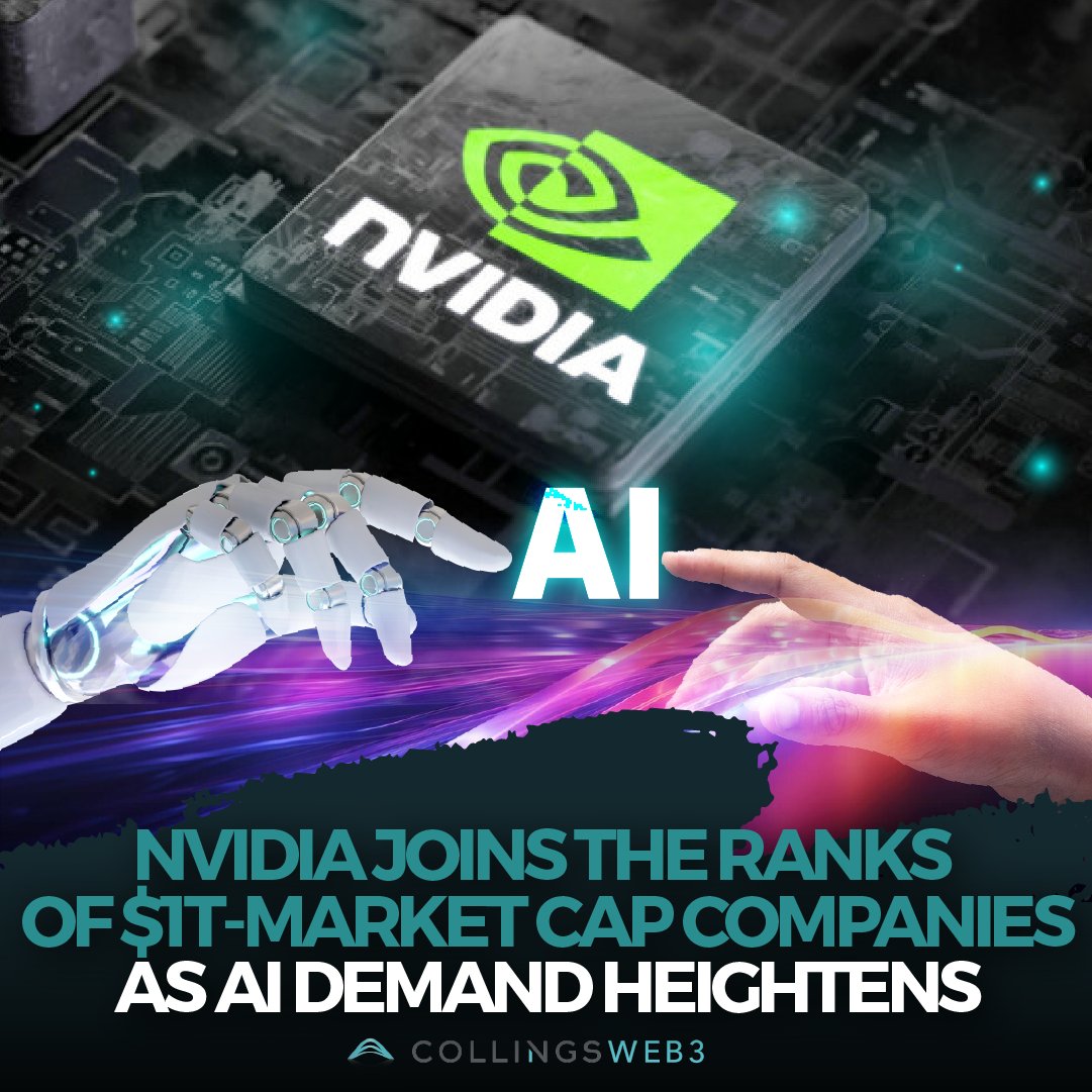 collingsnft's tweet image. Nvidia has briefly joined the companies with a $1T market cap as the demand for AI intensifies. The company reached the market cap on May 30 in the US morning trading hours as its shares hit a daily high of over $418.
 #intheus #tradinghours #nvidia #technology