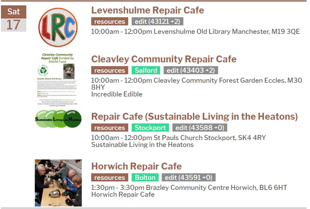 Saturday 17th February is Repair Cafe day 🛠️ There are Repair Cafes in #Eccles #Heatons #Horwich and #Levenshulme. Pop in for a chat and some repairs ! See manchesterfoe.org.uk/events/ for more details.