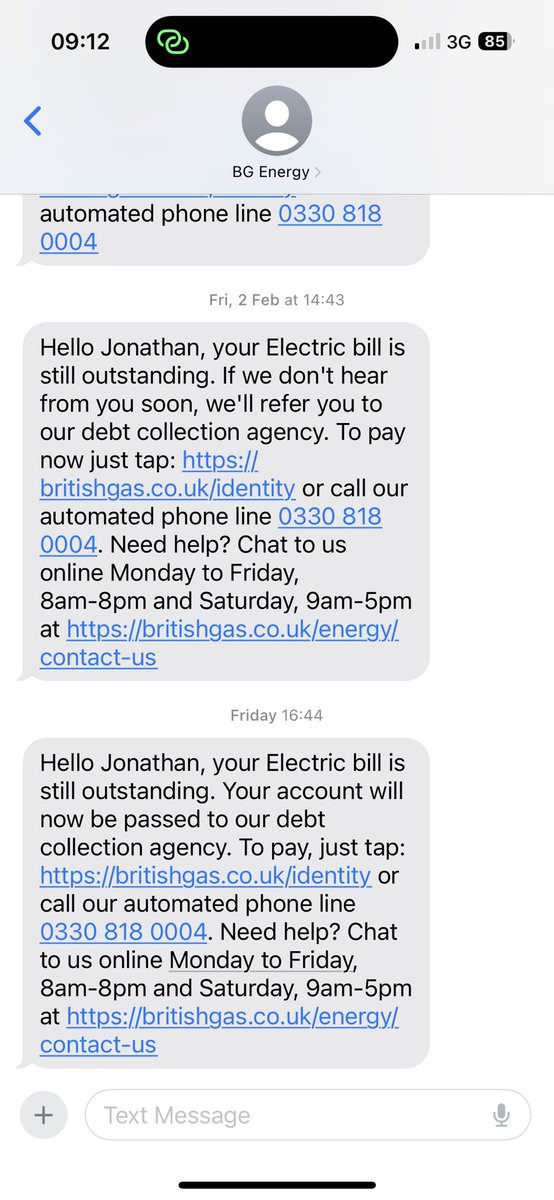 sebpinski's tweet photo. @BritishGas Why did I spend 30 minutes on your chat service to be reassured I’d no longer get harassed about an account that has given you the incorrect phone number. Only to continue getting harassed. FYI My name is not Jonathan and you’re not my supplier. https://t.co/KFAhtftBRP