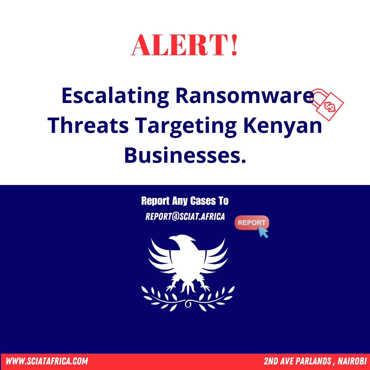 SCIAT_AFRICA's tweet photo. 🛡️ Facing ransomware threats? Protect your business with SCIAT AFRICA! 

We offer expert removal, threat intelligence, and prevention services against ransomware like 8base and Elbie. 

Contact us at report@sciat.africa for swift action and peace of mind. 

#SCIATAFRICA https://t.co/NMxDhFsBGo