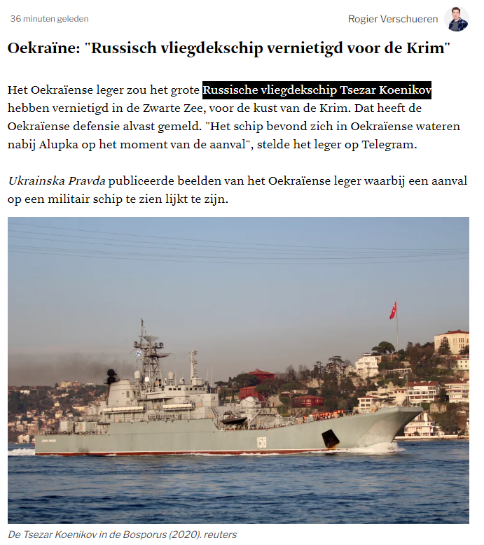 KarelVanIsacker's tweet image. “Russisch vliegdekschip vernietigd voor de Krim”... volgens dS, maar het betreft hier wel degelijk de Caesar Kunikov (BDK-64), een Project 775 landing schip. @destandaard